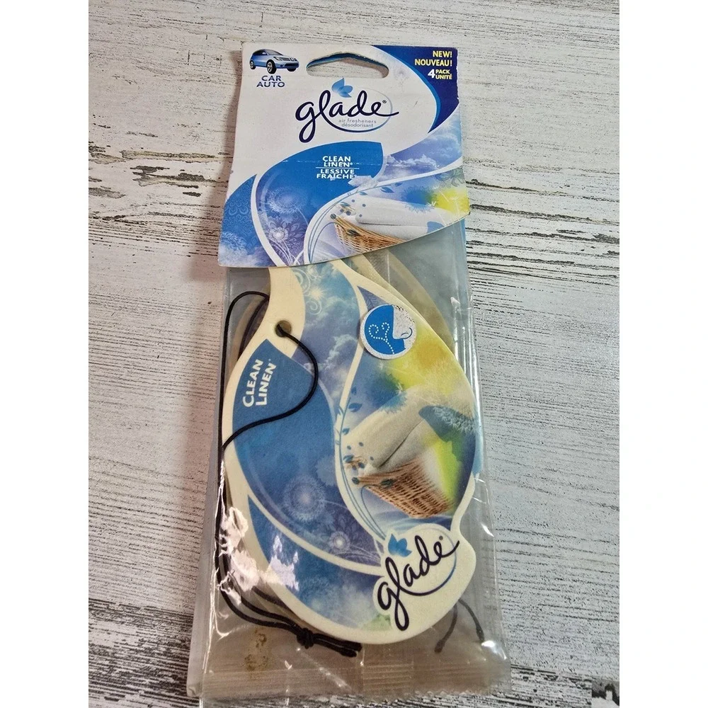 Glade Clean Linen Car Air Fresheners Hanging Paper 4 Pack Auto Odor Eliminator